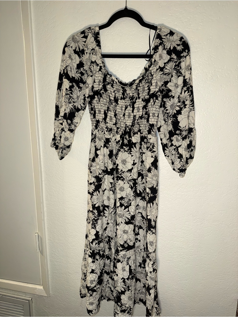 GAP Black and White Floral Smocked Maxi Dress